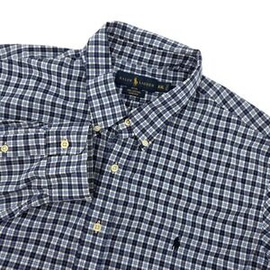 Ralph Lauren Men's XXL Blue White Plaid Stretch Button Down Shirt